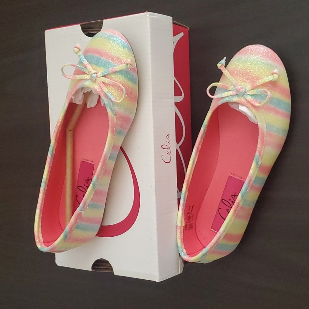 Never worn Celia, rainbow flats